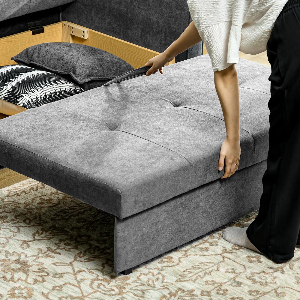 HOMCOM 2 Seater Sofa Bed with Hidden Storage, Pull Out Convertible Bed Settee, Modern Snow Flannel Loveseat Sofa Sleeper with 2 Cushions for Living Room, Guest Room Additional View 30