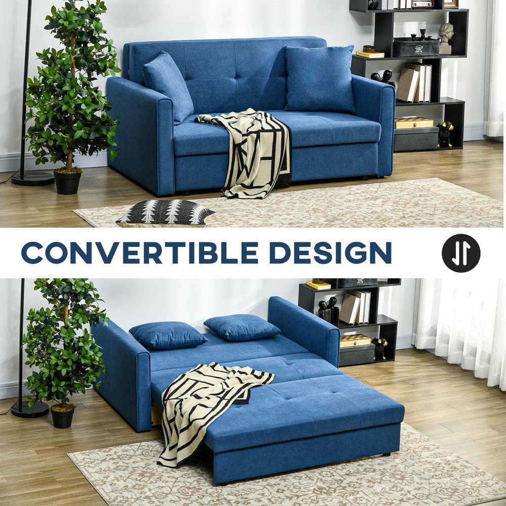 HOMCOM 2 Seater Sofa Bed with Hidden Storage, Pull Out Convertible Bed Settee, Modern Snow Flannel Loveseat Sofa Sleeper with 2 Cushions for Living Room, Guest Room Additional View 4