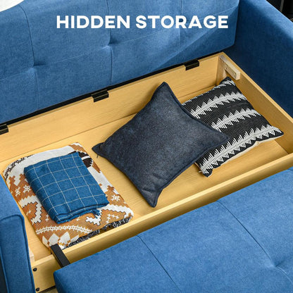 HOMCOM 2 Seater Sofa Bed with Hidden Storage, Pull Out Convertible Bed Settee, Modern Snow Flannel Loveseat Sofa Sleeper with 2 Cushions for Living Room, Guest Room Additional View 5