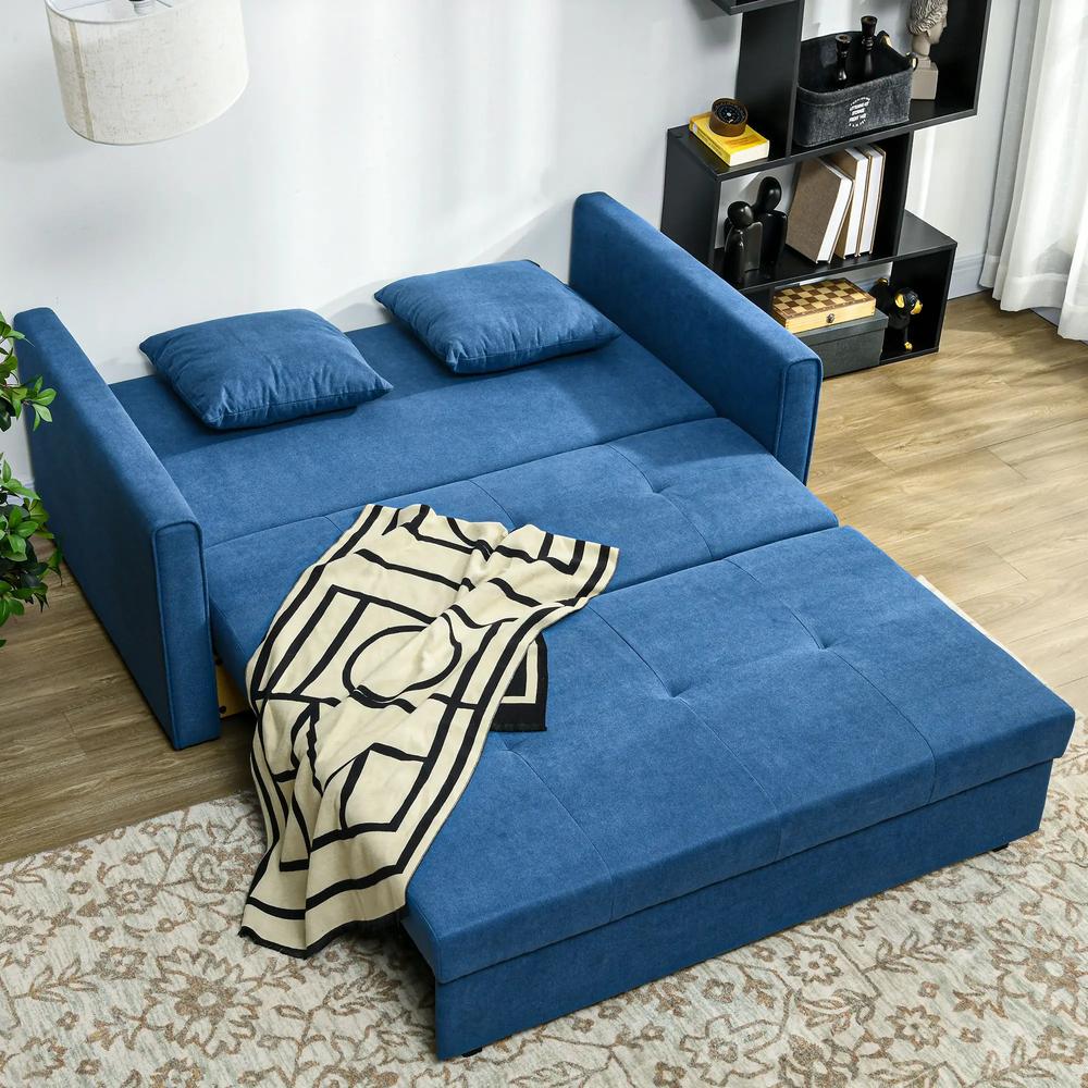 HOMCOM 2 Seater Sofa Bed with Hidden Storage, Pull Out Convertible Bed Settee, Modern Snow Flannel Loveseat Sofa Sleeper with 2 Cushions for Living Room, Guest Room Additional View 7