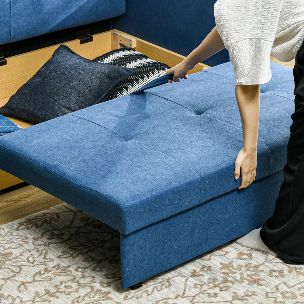 HOMCOM 2 Seater Sofa Bed with Hidden Storage, Pull Out Convertible Bed Settee, Modern Snow Flannel Loveseat Sofa Sleeper with 2 Cushions for Living Room, Guest Room Additional View 8