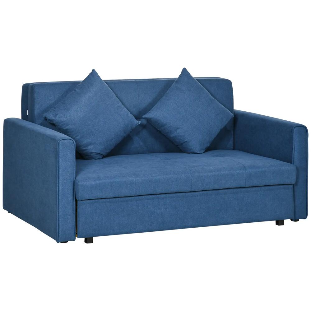 HOMCOM 2 Seater Sofa Bed with Hidden Storage, Pull Out Convertible Bed Settee, Modern Snow Flannel Loveseat Sofa Sleeper with 2 Cushions for Living Room, Guest Room