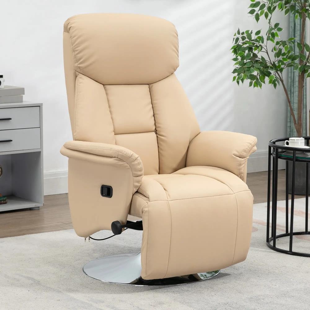 HOMCOM Adjustable Swivel Recliner, Manual Recliner Chair with Footrest, Padded Arms, PU Leather Upholstery, Beige Additional View 2