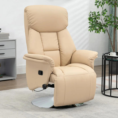 HOMCOM Adjustable Swivel Recliner, Manual Recliner Chair with Footrest, Padded Arms, PU Leather Upholstery, Beige Additional View 2
