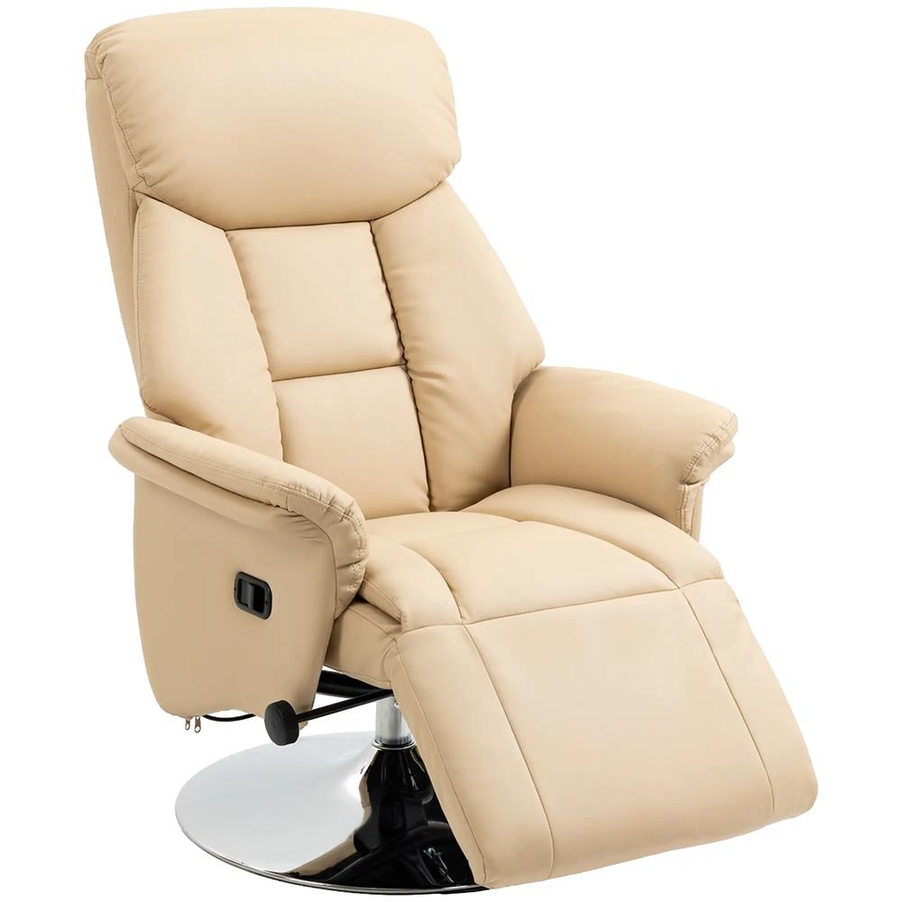 HOMCOM Adjustable Swivel Recliner, Manual Recliner Chair with Footrest, Padded Arms, PU Leather Upholstery, Beige Additional View 11