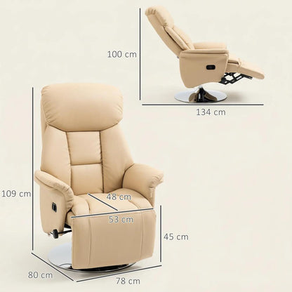 HOMCOM Adjustable Swivel Recliner, Manual Recliner Chair with Footrest, Padded Arms, PU Leather Upholstery, Beige Additional View 3
