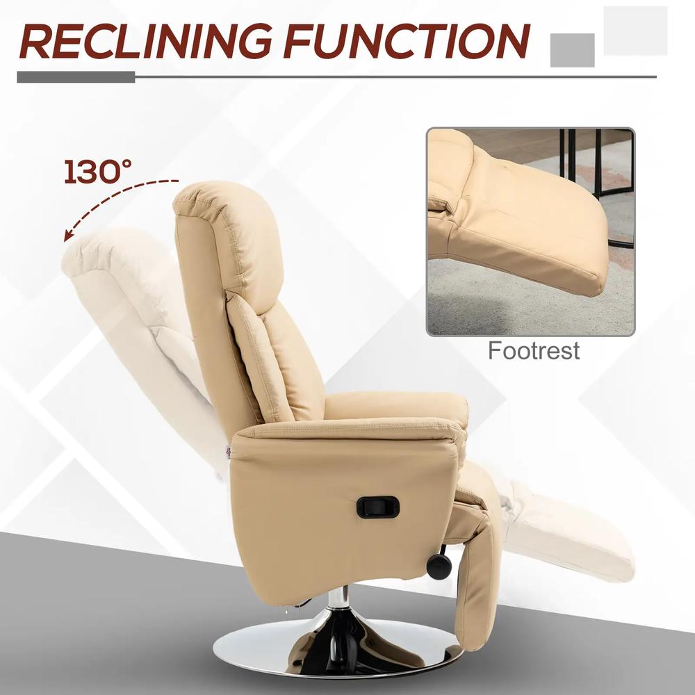 HOMCOM Adjustable Swivel Recliner, Manual Recliner Chair with Footrest, Padded Arms, PU Leather Upholstery, Beige Additional View 4