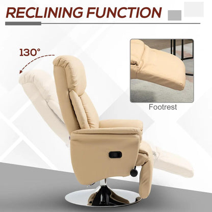HOMCOM Adjustable Swivel Recliner, Manual Recliner Chair with Footrest, Padded Arms, PU Leather Upholstery, Beige Additional View 4