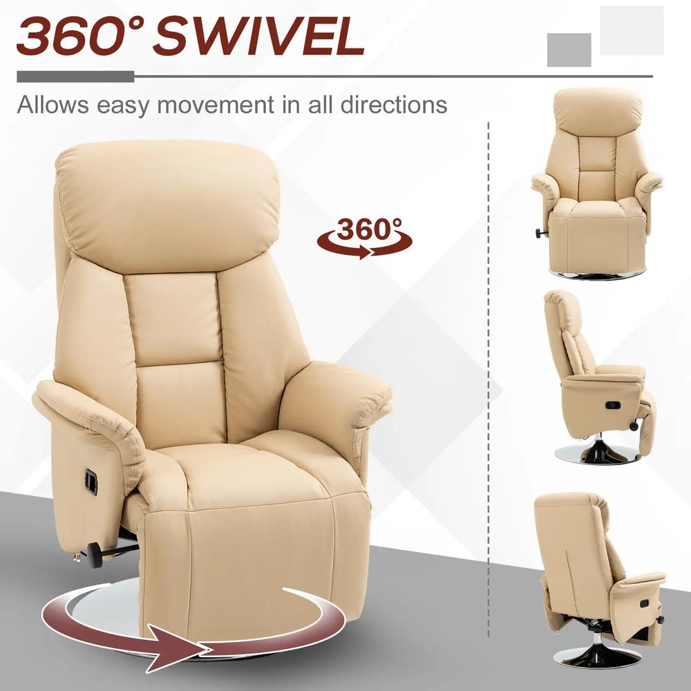 HOMCOM Adjustable Swivel Recliner, Manual Recliner Chair with Footrest, Padded Arms, PU Leather Upholstery, Beige Additional View 5