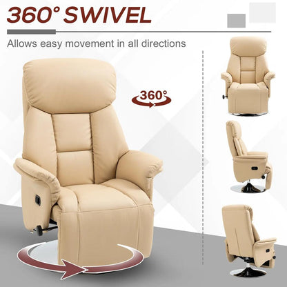 HOMCOM Adjustable Swivel Recliner, Manual Recliner Chair with Footrest, Padded Arms, PU Leather Upholstery, Beige Additional View 5