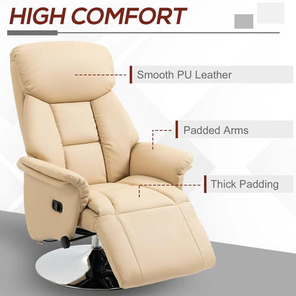 HOMCOM Adjustable Swivel Recliner, Manual Recliner Chair with Footrest, Padded Arms, PU Leather Upholstery, Beige Additional View 6