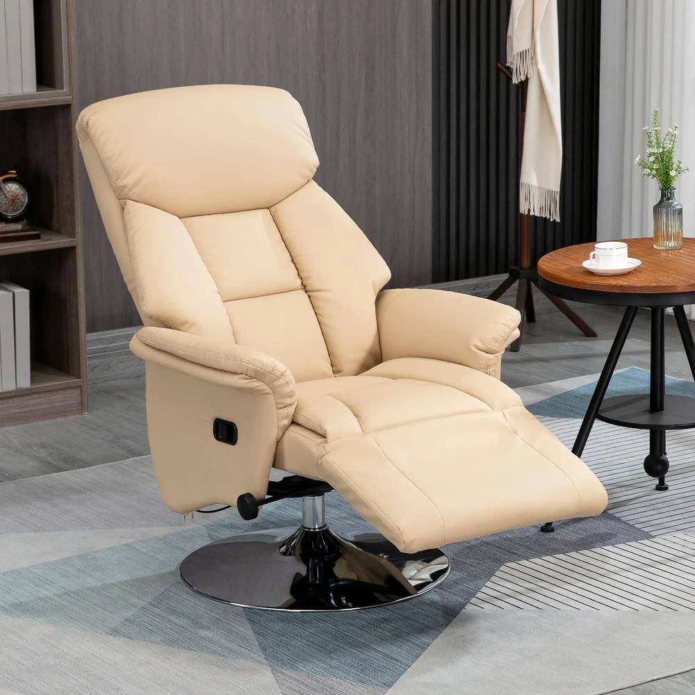 HOMCOM Adjustable Swivel Recliner, Manual Recliner Chair with Footrest, Padded Arms, PU Leather Upholstery, Beige Additional View 10