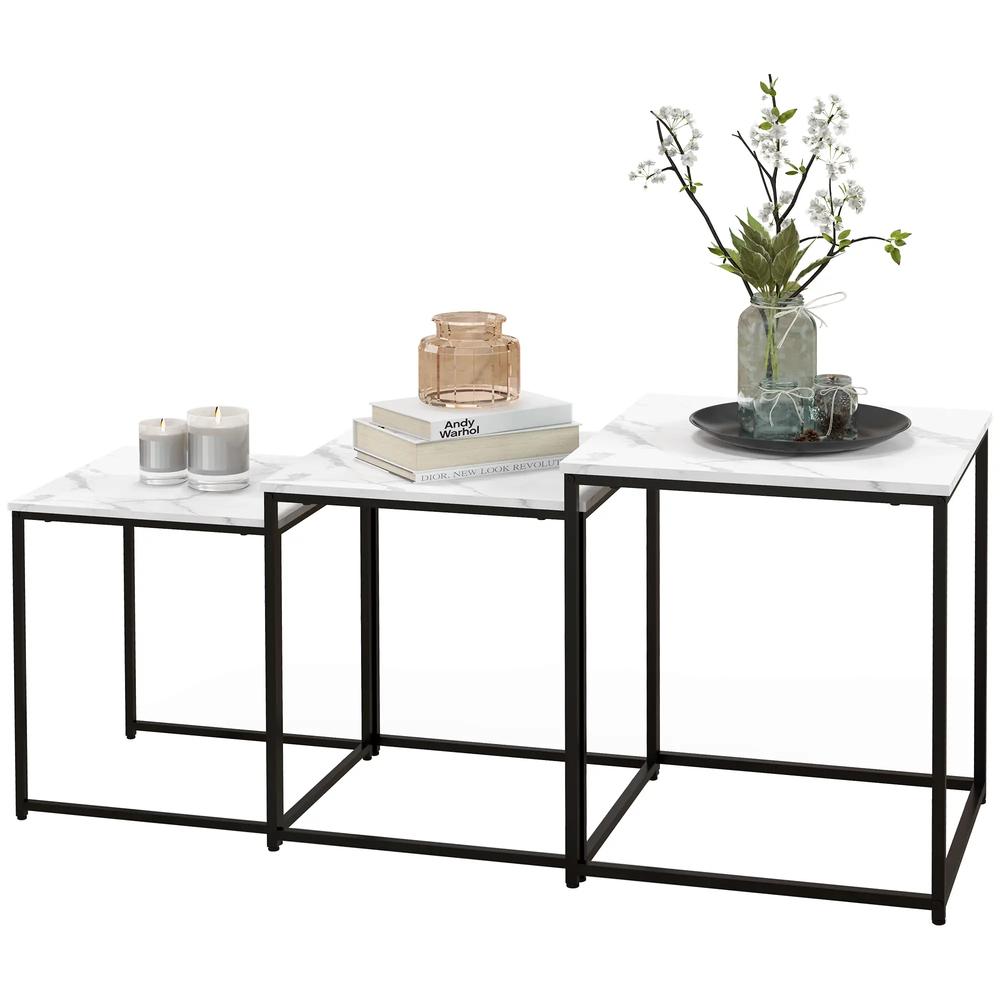 HOMCOM Three Nest of Tables, Marble Effect Finish Additional View 11