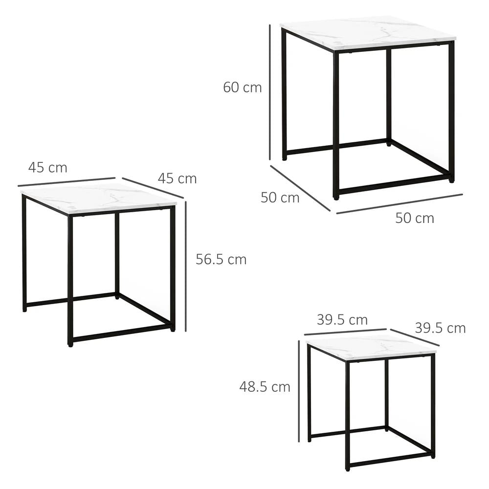HOMCOM Three Nest of Tables, Marble Effect Finish Additional View 3