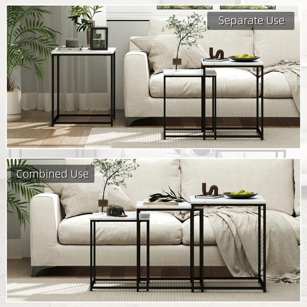 HOMCOM Three Nest of Tables, Marble Effect Finish Additional View 4