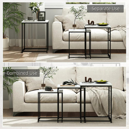 HOMCOM Three Nest of Tables, Marble Effect Finish Additional View 4