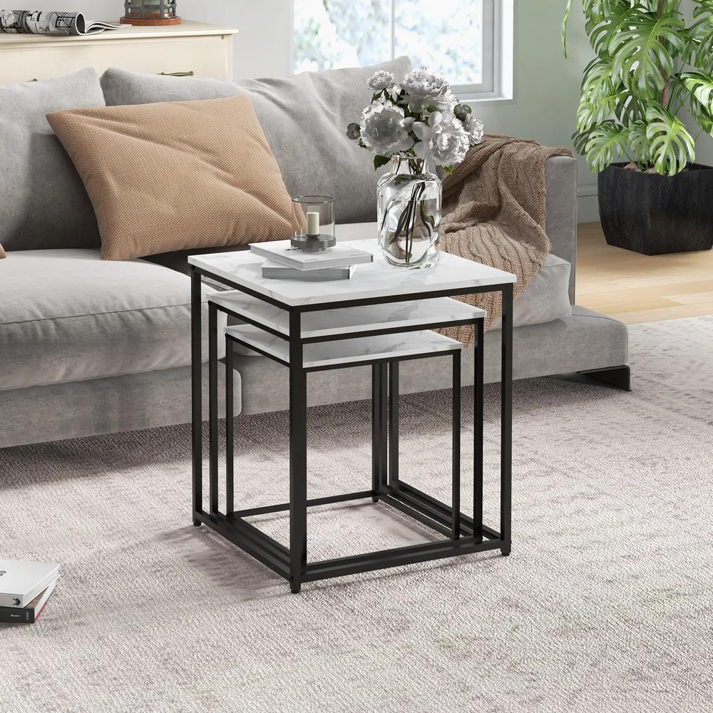 HOMCOM Three Nest of Tables, Marble Effect Finish Additional View 7