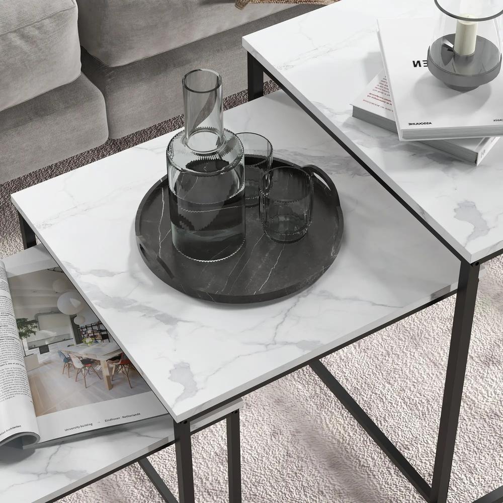 HOMCOM Three Nest of Tables, Marble Effect Finish Additional View 8