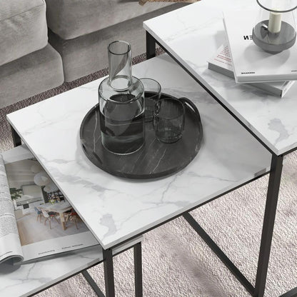 HOMCOM Three Nest of Tables, Marble Effect Finish Additional View 8