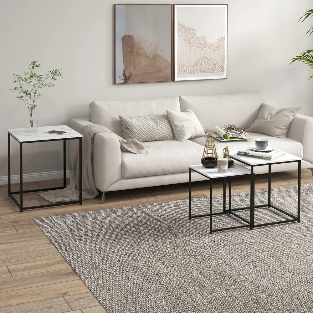 HOMCOM Three Nest of Tables, Marble Effect Finish Additional View 10