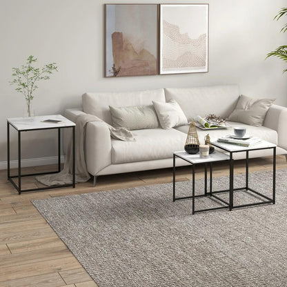 HOMCOM Three Nest of Tables, Marble Effect Finish Additional View 10