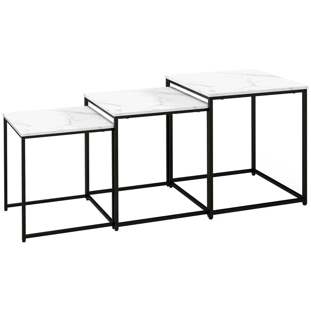 HOMCOM Three Nest of Tables, Marble Effect Finish
