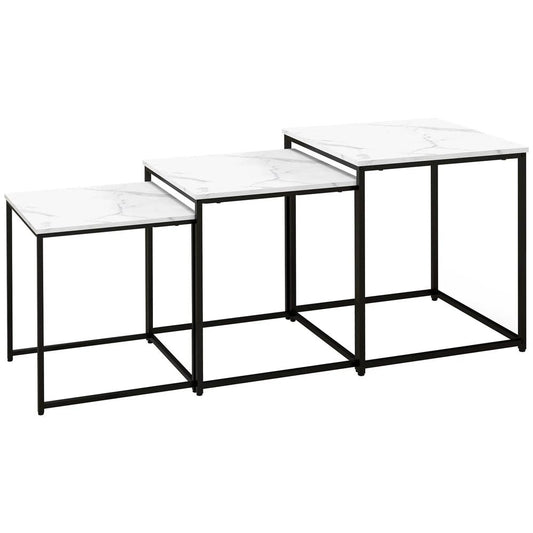HOMCOM Three Nest of Tables, Marble Effect Finish
