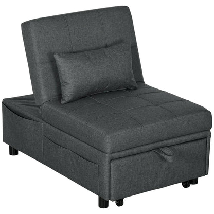 HOMCOM Convertible Chair Bed with Padding Seat, 4-in-1 Multi-Functional Sleeper Sofa Bed, Recliner with Adjustable Backrest, Side Pocket, Wheels and Pillow, for Living Room Additional View 11