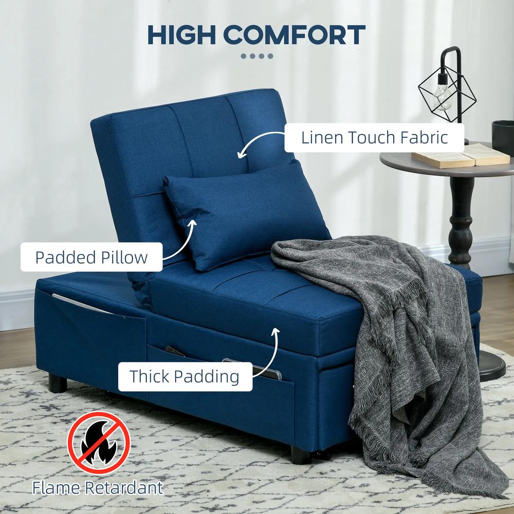 HOMCOM Convertible Chair Bed with Padding Seat, 4-in-1 Multi-Functional Sleeper Sofa Bed, Recliner with Adjustable Backrest, Side Pocket, Wheels and Pillow, for Living Room Additional View 15