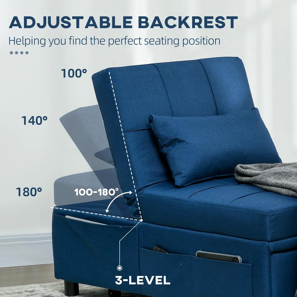 HOMCOM Convertible Chair Bed with Padding Seat, 4-in-1 Multi-Functional Sleeper Sofa Bed, Recliner with Adjustable Backrest, Side Pocket, Wheels and Pillow, for Living Room Additional View 16