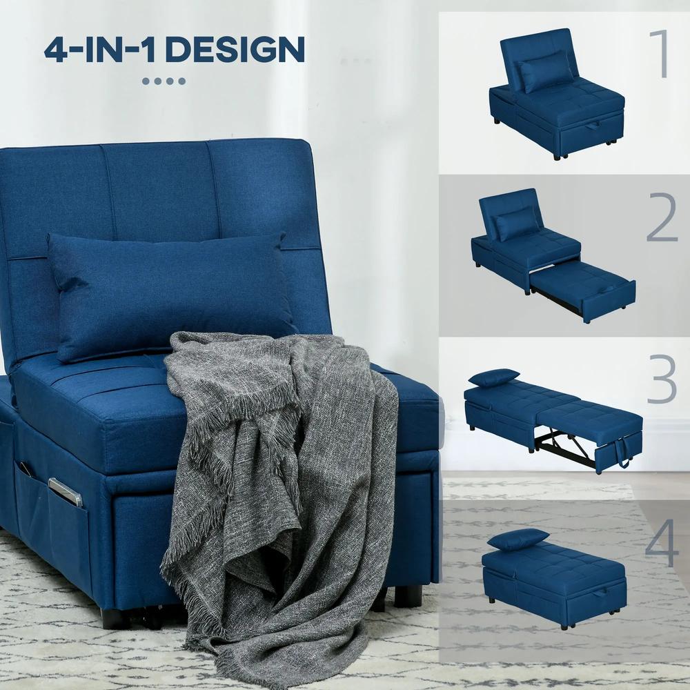 HOMCOM Convertible Chair Bed with Padding Seat, 4-in-1 Multi-Functional Sleeper Sofa Bed, Recliner with Adjustable Backrest, Side Pocket, Wheels and Pillow, for Living Room Additional View 17