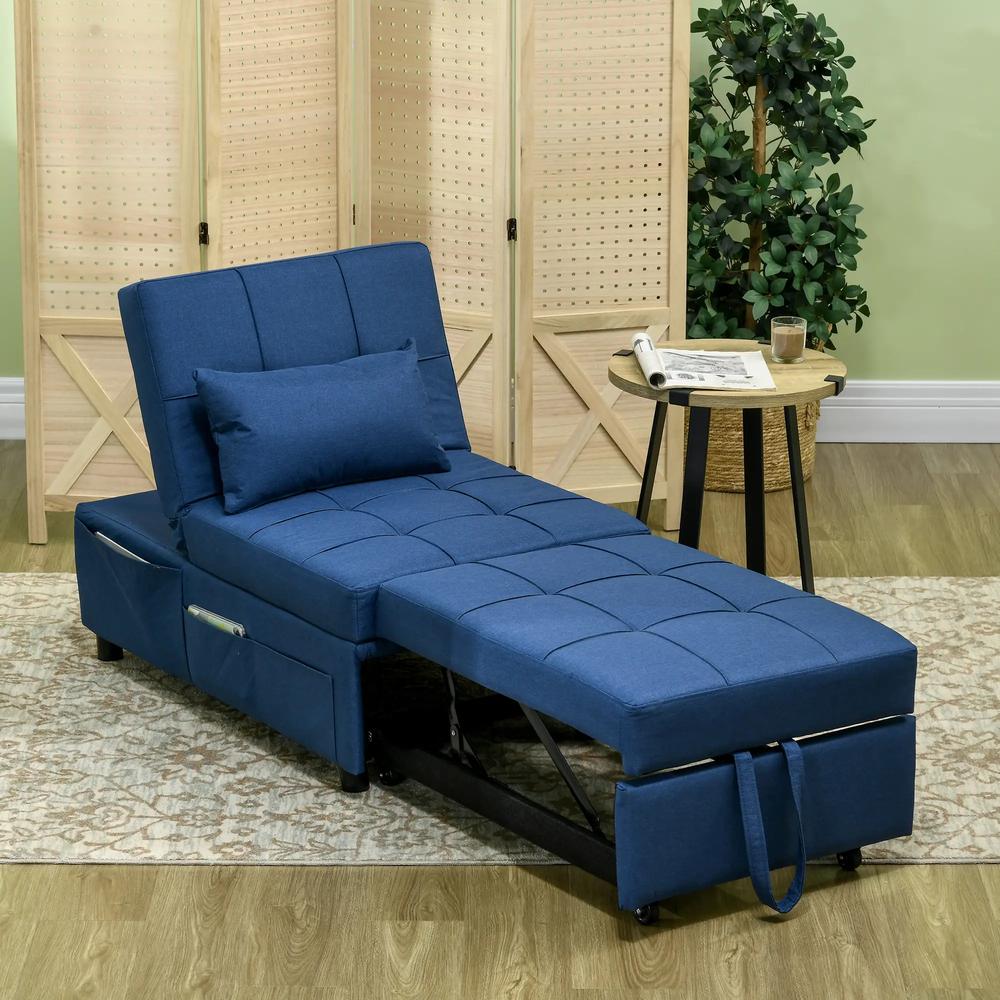 HOMCOM Convertible Chair Bed with Padding Seat, 4-in-1 Multi-Functional Sleeper Sofa Bed, Recliner with Adjustable Backrest, Side Pocket, Wheels and Pillow, for Living Room Additional View 18