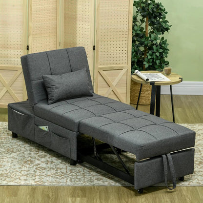HOMCOM Convertible Chair Bed with Padding Seat, 4-in-1 Multi-Functional Sleeper Sofa Bed, Recliner with Adjustable Backrest, Side Pocket, Wheels and Pillow, for Living Room Additional View 2