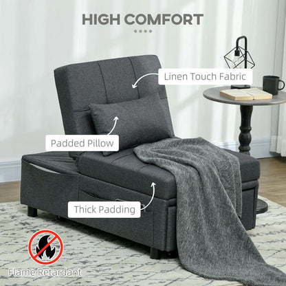 HOMCOM Convertible Chair Bed with Padding Seat, 4-in-1 Multi-Functional Sleeper Sofa Bed, Recliner with Adjustable Backrest, Side Pocket, Wheels and Pillow, for Living Room Additional View 4
