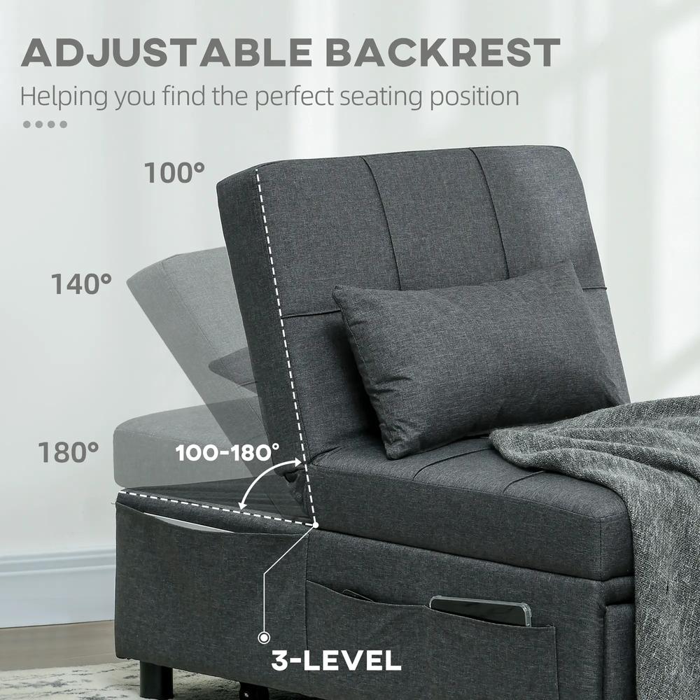 HOMCOM Convertible Chair Bed with Padding Seat, 4-in-1 Multi-Functional Sleeper Sofa Bed, Recliner with Adjustable Backrest, Side Pocket, Wheels and Pillow, for Living Room Additional View 5