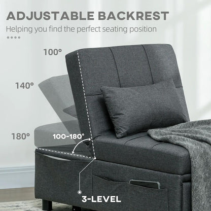 HOMCOM Convertible Chair Bed with Padding Seat, 4-in-1 Multi-Functional Sleeper Sofa Bed, Recliner with Adjustable Backrest, Side Pocket, Wheels and Pillow, for Living Room Additional View 5