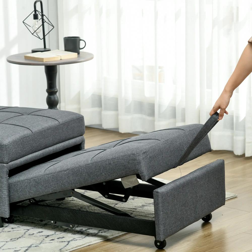 HOMCOM Convertible Chair Bed with Padding Seat, 4-in-1 Multi-Functional Sleeper Sofa Bed, Recliner with Adjustable Backrest, Side Pocket, Wheels and Pillow, for Living Room Additional View 8