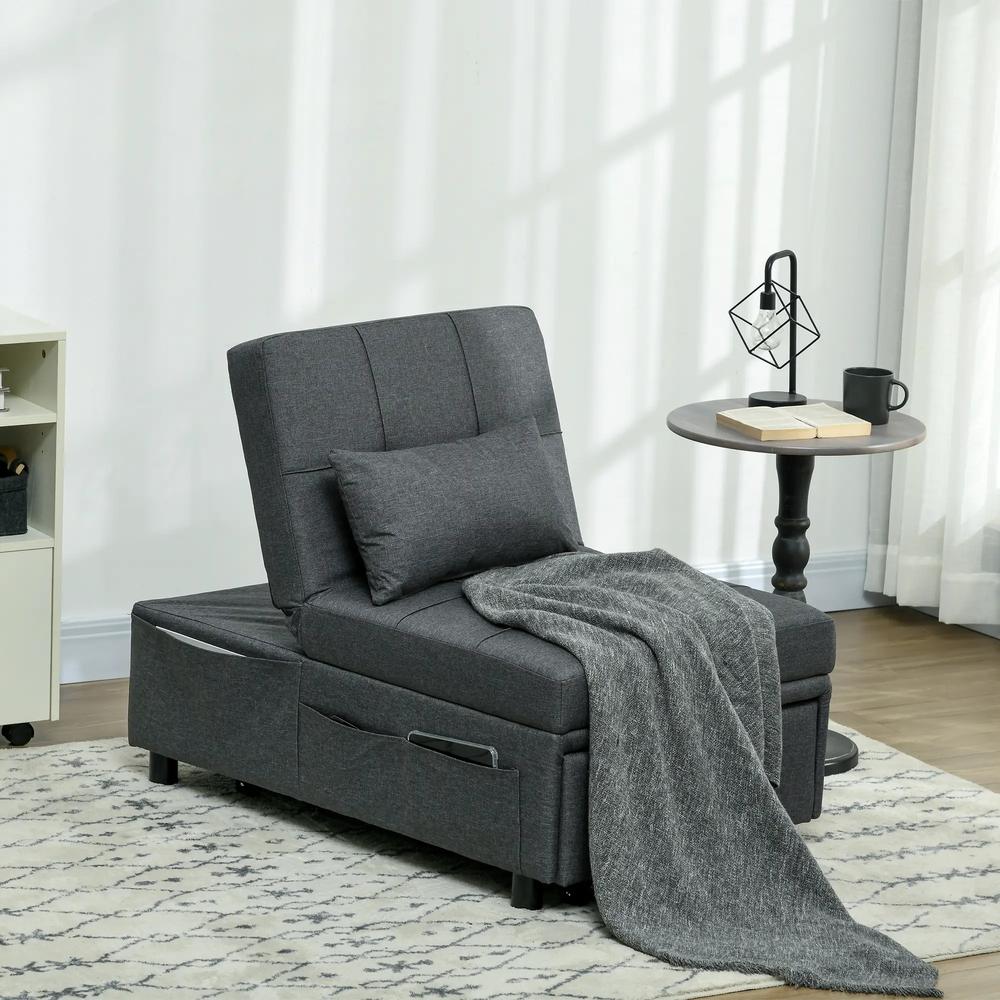 HOMCOM Convertible Chair Bed with Padding Seat, 4-in-1 Multi-Functional Sleeper Sofa Bed, Recliner with Adjustable Backrest, Side Pocket, Wheels and Pillow, for Living Room Additional View 10