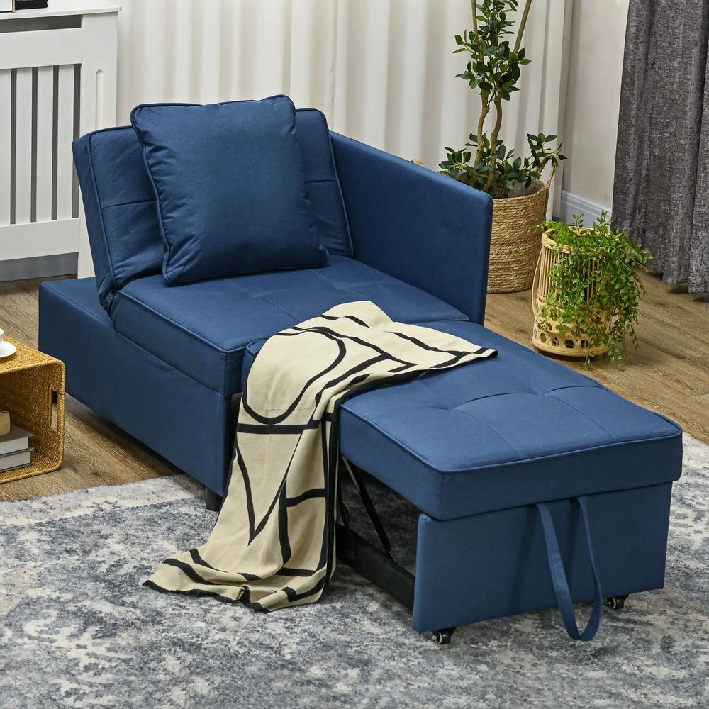 HOMCOM 3-In-1 Single Sofa Bed with Thick Padded Seat & 5-position Adjustable Back for Living Room, Bedroom, Blue Additional View 2