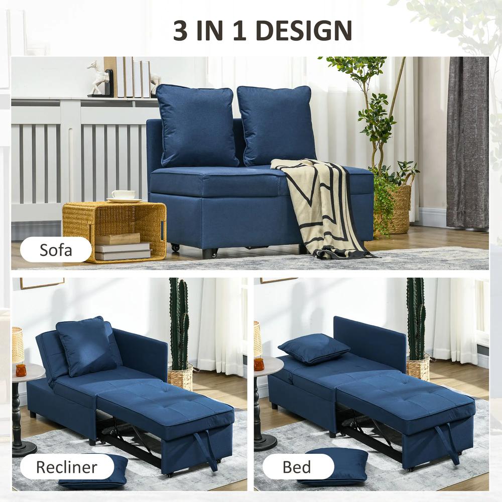 HOMCOM 3-In-1 Single Sofa Bed with Thick Padded Seat & 5-position Adjustable Back for Living Room, Bedroom, Blue Additional View 4