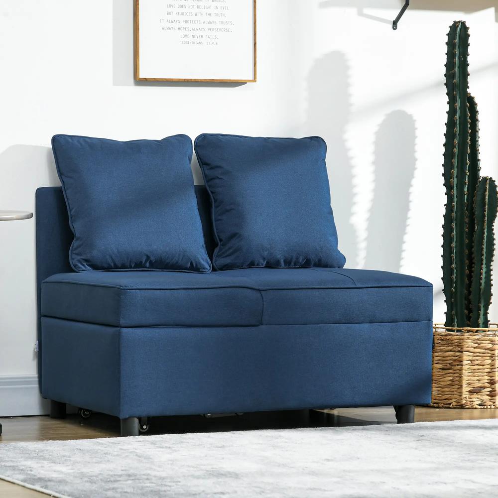 HOMCOM 3-In-1 Single Sofa Bed with Thick Padded Seat & 5-position Adjustable Back for Living Room, Bedroom, Blue Additional View 7