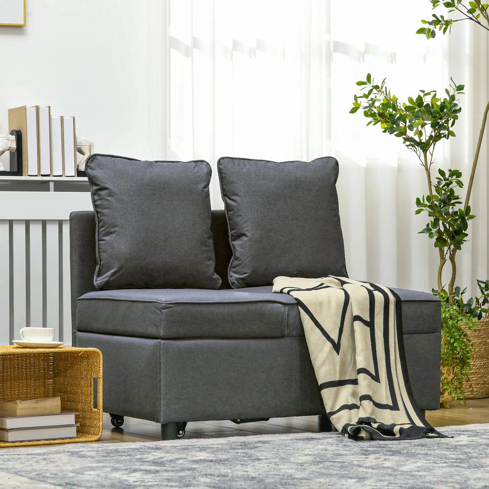 HOMCOM Convertible Single Sofa Bed with Thick Padded Seat, 3-in-1 Multi-Functional Sleeper Chair Bed with Magazine Pocket, for Living Room, Grey Additional View 16
