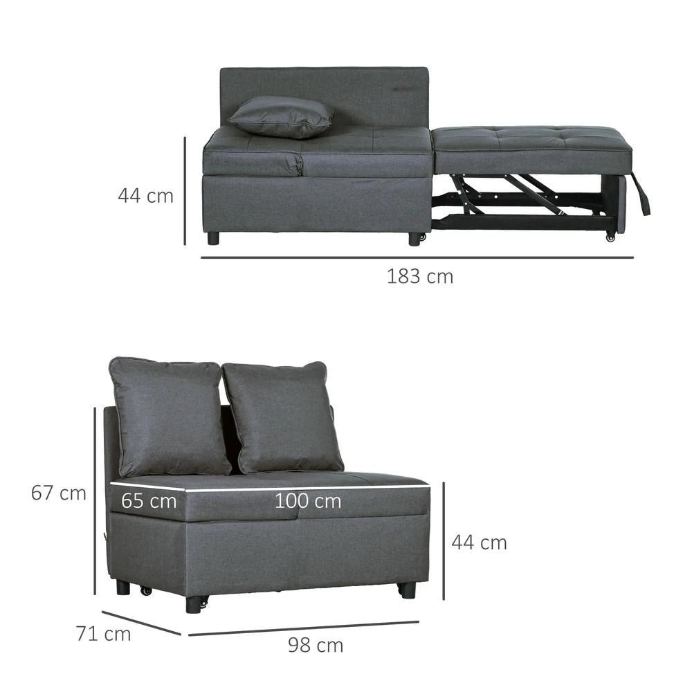 HOMCOM Convertible Single Sofa Bed with Thick Padded Seat, 3-in-1 Multi-Functional Sleeper Chair Bed with Magazine Pocket, for Living Room, Grey Additional View 3