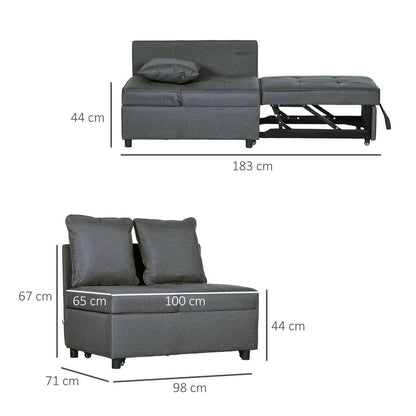 HOMCOM Convertible Single Sofa Bed with Thick Padded Seat, 3-in-1 Multi-Functional Sleeper Chair Bed with Magazine Pocket, for Living Room, Grey Additional View 3