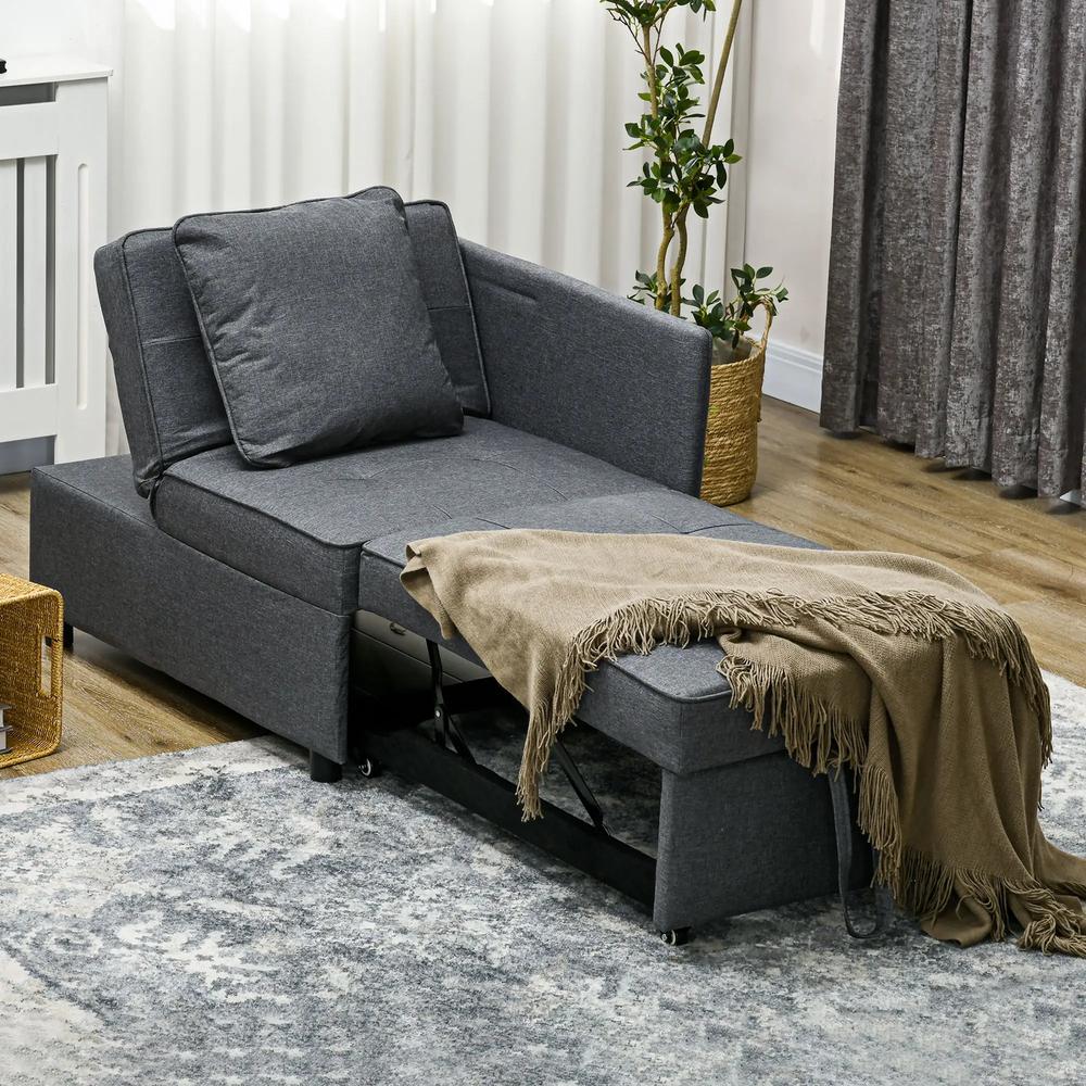 HOMCOM Convertible Single Sofa Bed with Thick Padded Seat, 3-in-1 Multi-Functional Sleeper Chair Bed with Magazine Pocket, for Living Room, Grey Additional View 7