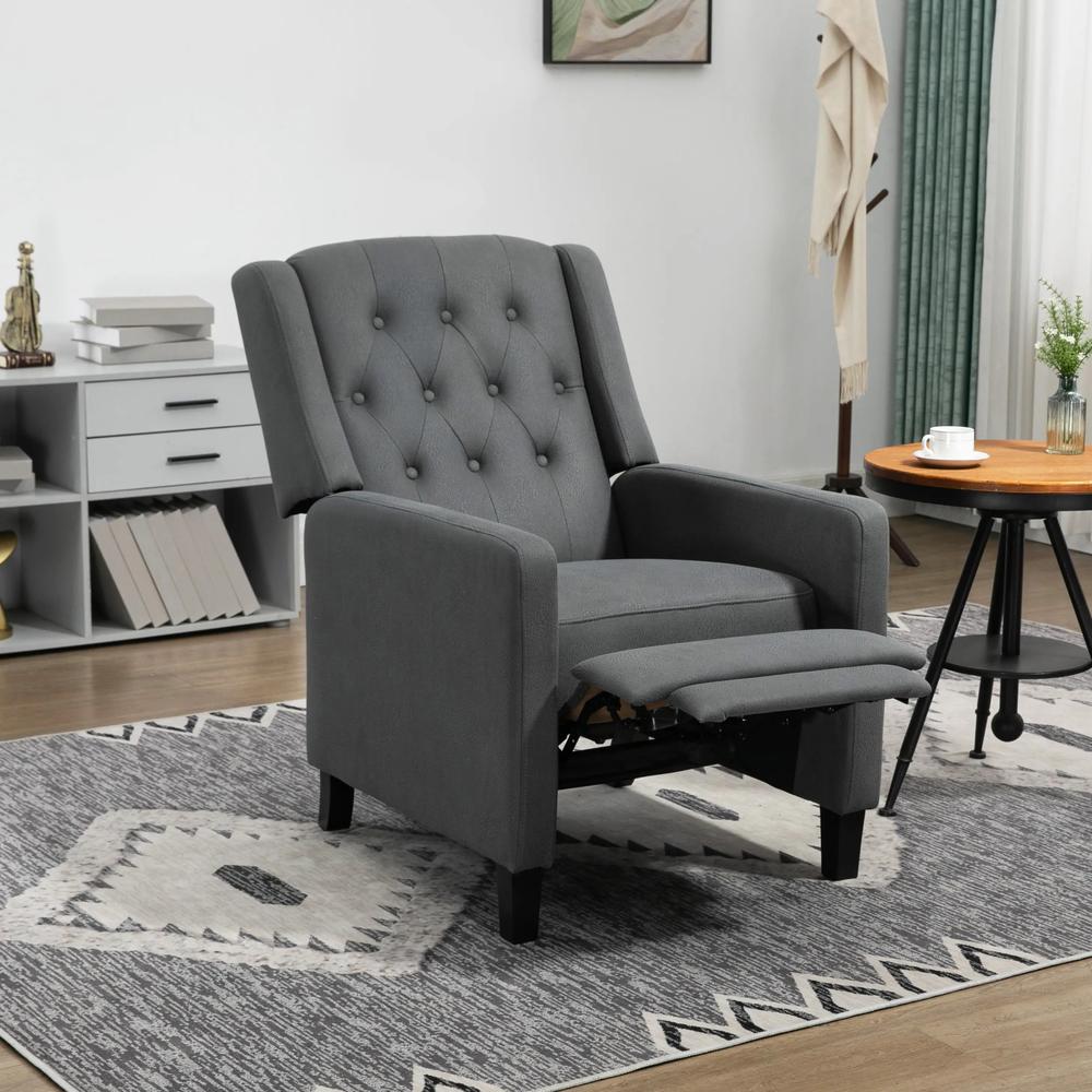 HOMCOM Wingback Recliner Chair for Home Theater, Button Tufted Microfibre Cloth Reclining Armchair with Leg Rest, Deep Grey Additional View 2