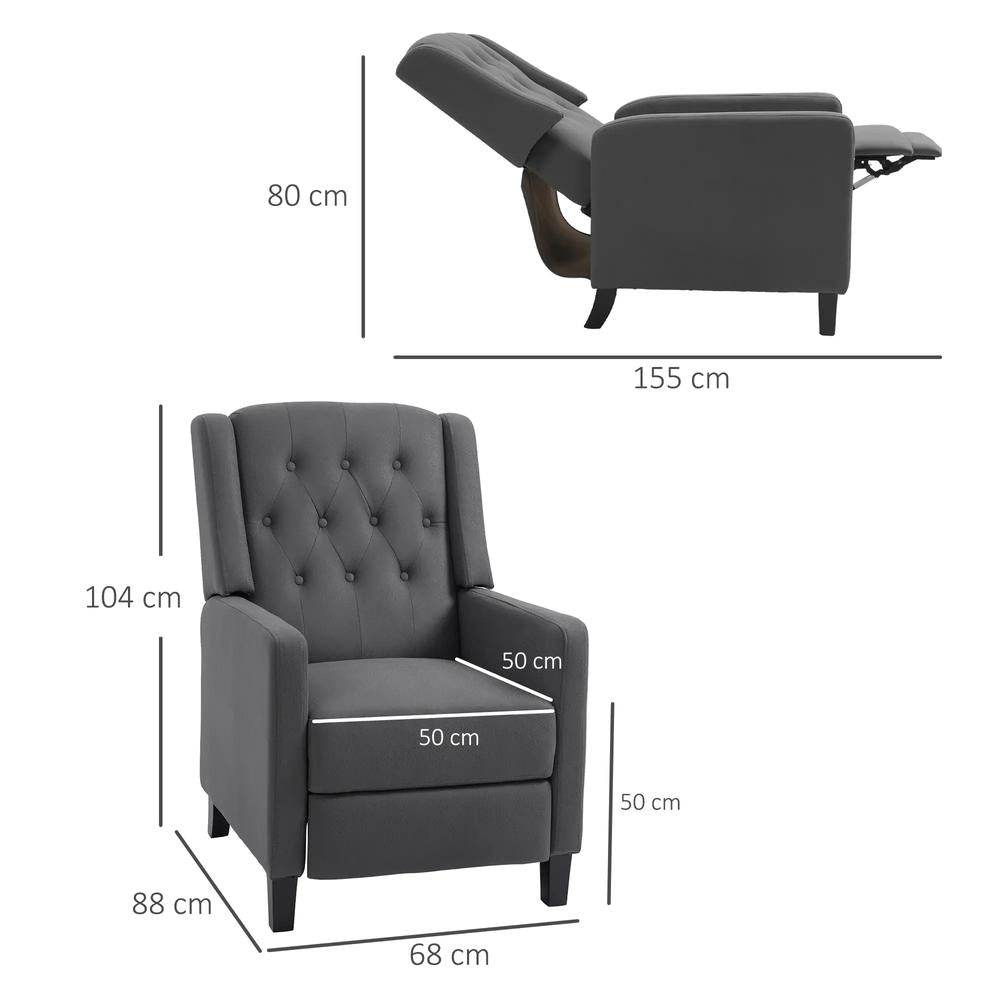 HOMCOM Wingback Recliner Chair for Home Theater, Button Tufted Microfibre Cloth Reclining Armchair with Leg Rest, Deep Grey Additional View 3