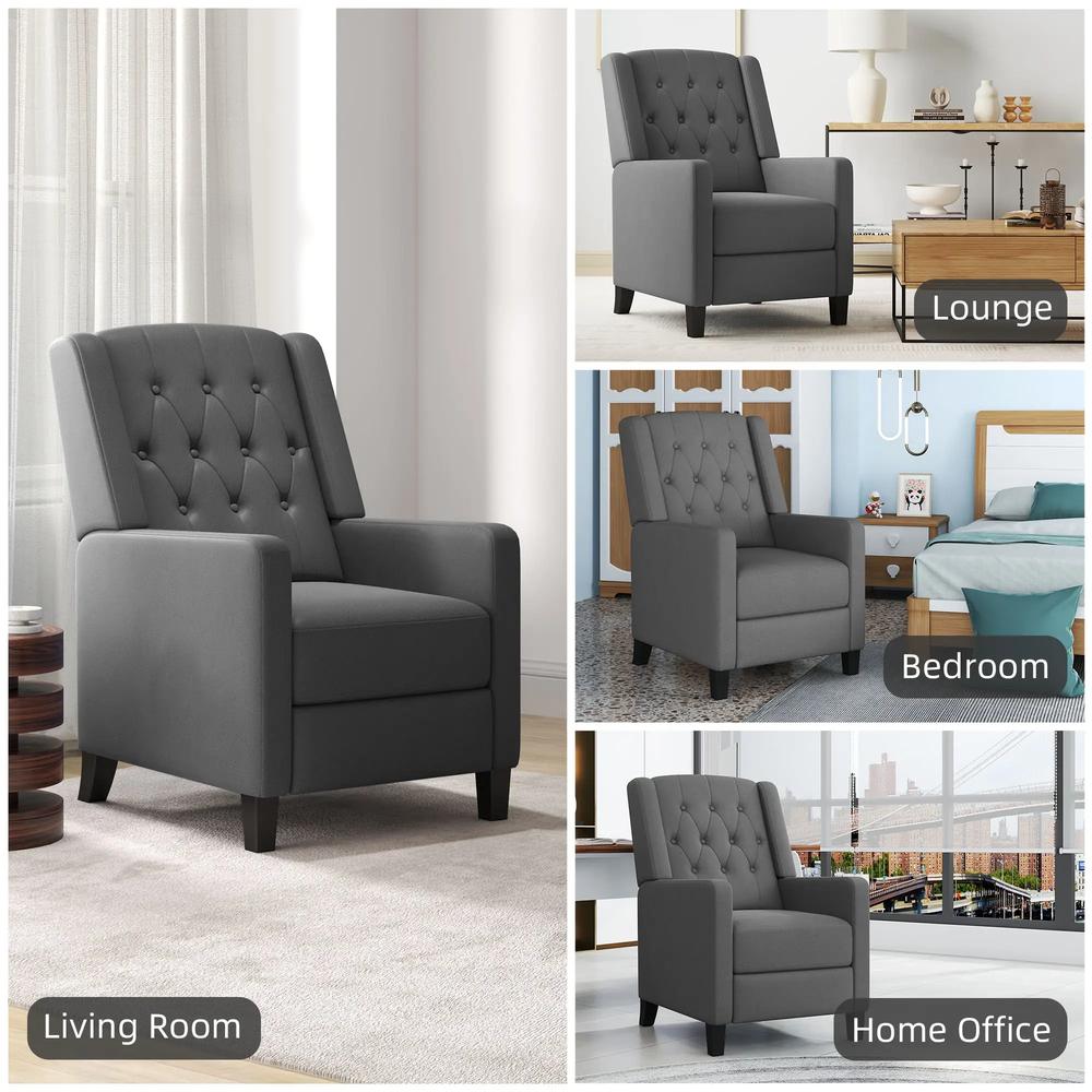 HOMCOM Wingback Recliner Chair for Home Theater, Button Tufted Microfibre Cloth Reclining Armchair with Leg Rest, Deep Grey Additional View 6