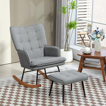 HOMCOM Linen-Look Rocking Chair and Ottoman Set - Grey Additional View 2