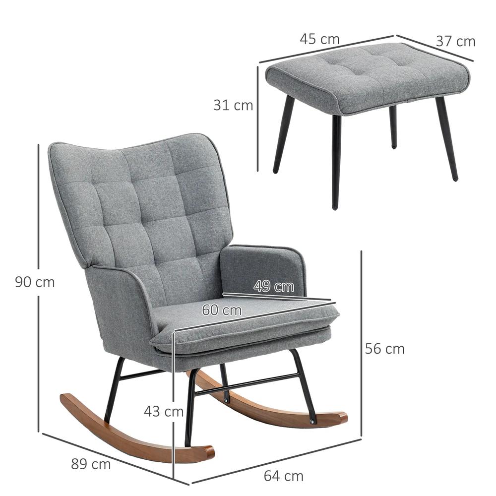 HOMCOM Linen-Look Rocking Chair and Ottoman Set - Grey Additional View 3